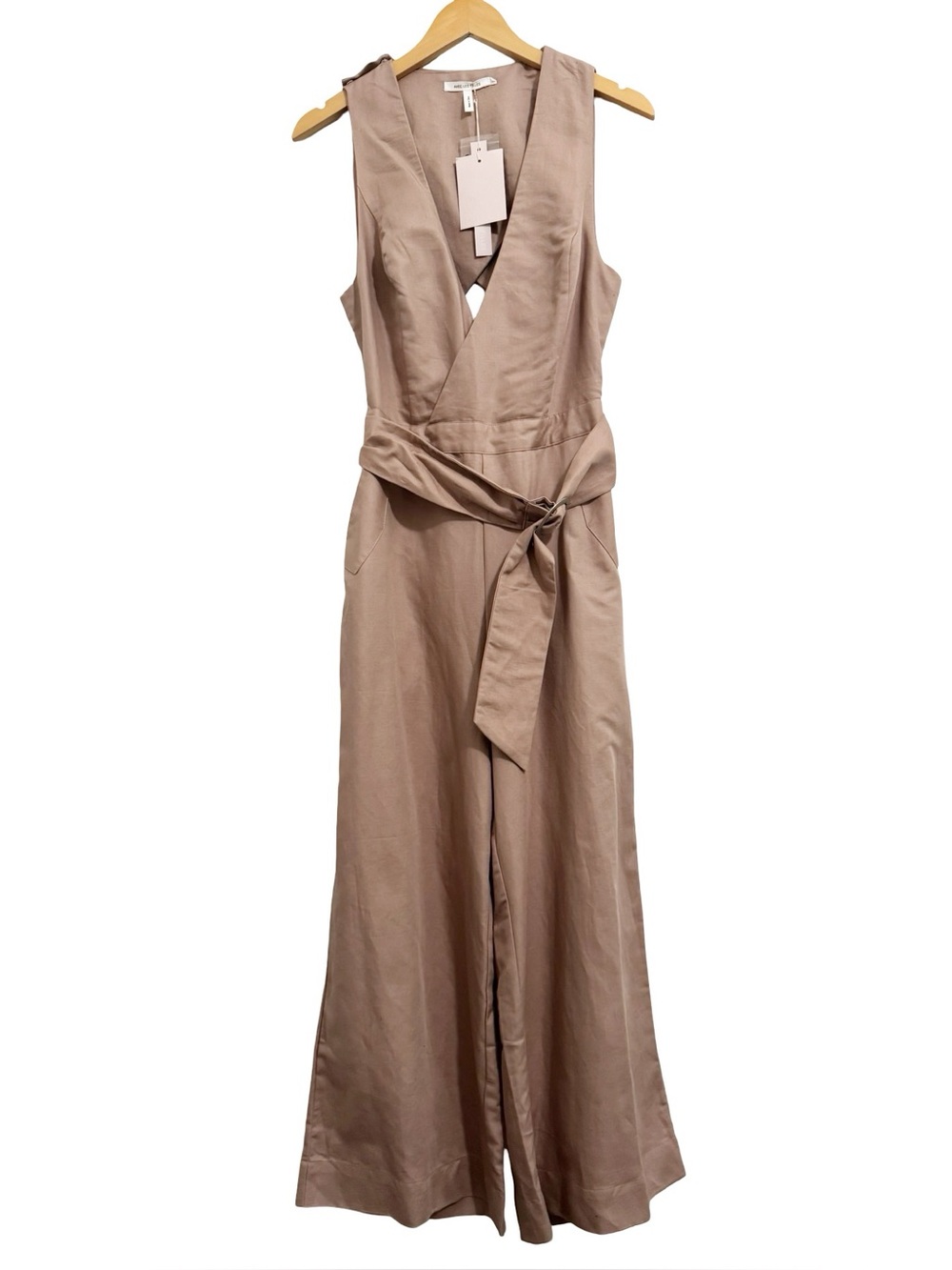 Avec Le Filles Linen Blend Belted Wide Leg Jumpsuit NWT 8